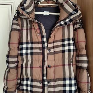 Burberry Tan and Black Plaid Puffer Jacket